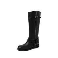 Bottes d'équitation d'hiver montantes à bout rond avec boucle décorative et fermeture éclair
