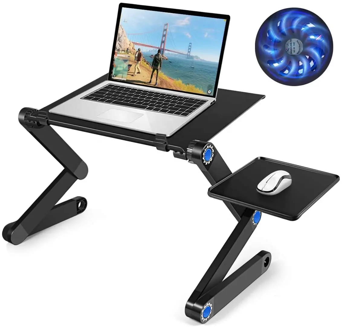 Aluminum Adjustable Laptop Table with Cooling Fan Bed Stand Folding Table