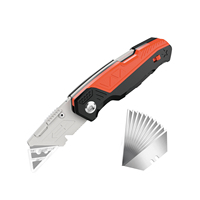 Couteau utilitaire pliable multifonctionnel compact industriel DIY, 5 lames en acier au carbone, rangement intégré des lames, repose-pouce portable