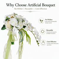 Witgroene Cascade Waterval Kunstmatige Bruidsboeket met Phalaenopsis Orchidee Gemengd Gebladerte Boheemse Bruiloft Kunstbloem