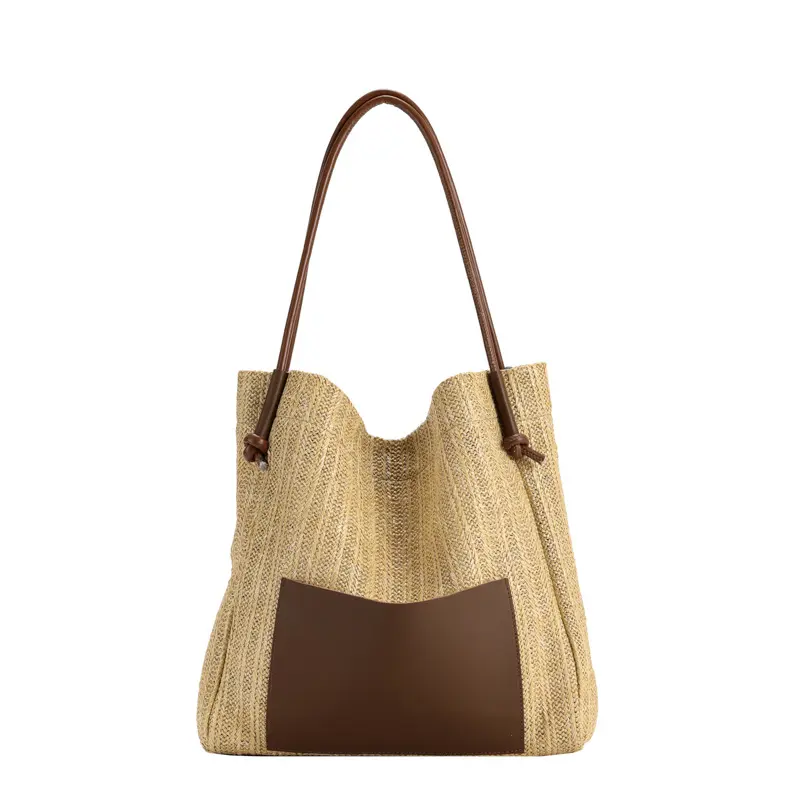 Nuovo design per il tempo libero borse di paglia Tote per le donne Pu vacanze estive intrecciate a tracolla da spiaggia borse da donna borse da donna