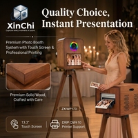 XinChi Photobooth de Mariage Tendance en Bois Massif avec Écran Tactile 13,3 pouces, Éclairage RGB, pour iPad/Appareil Photo Reflex/Caméra et Imprimante Instantanée Bluetooth