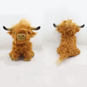 Sıcak satış sevimli yumuşak toptan İskoçya yayla inek peluş oyuncaklar dolması hayvan bebekler peluş inek oyuncak