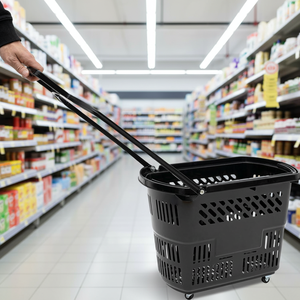 Panier de courses en plastique à roulettes pour supermarché, vente en gros - Product Image 2