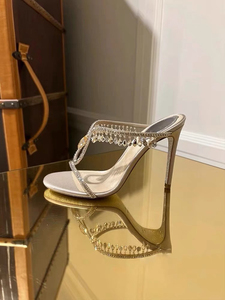 Sandali con tacco alto e strass, a punta aperta, con cinturino singolo, da donna, novità estate 2026, con tacco sottile, freschi - Product Image 4