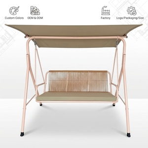 Sillón Columpio Moderno Personalizable de 3 Plazas, Tejido en Ratán, con Toldo, Estructura de Acero, para Patio, Jardín, Porche, <span class=keywords><strong>Hamaca</strong></span> - Product Image 2