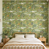 Mural Hewan Hutan Unicorn, Pelapis Dinding Hutan Hijau, Wallpaper Kustom, Pola Singa Rusa Burung untuk Latar Belakang Rumah Hotel Toko