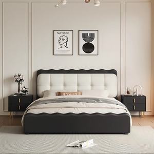 Ensemble de mobilier de chambre à coucher style crème français 2026, lit capitonné nuage français pour chambre principale avec tête de lit haute, design élégant - Product Image 1
