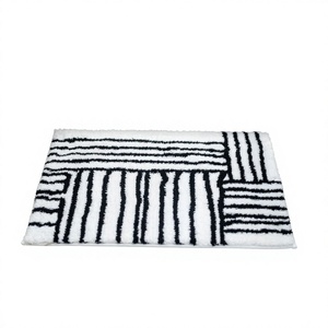 Alfombra de baño de algodón antideslizante con rayas negras, alfombras absorbentes azules y blancas, alfombra de baño lavable a máquina de INDIAN TEXTILES H/L - Product Image 1