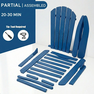 Chaise Adirondack en bois pour l'extérieur, le jardin, la terrasse, chaise longue pliante en bois massif, chaise de plage bleue pour la détente dans la cour - Product Image 5