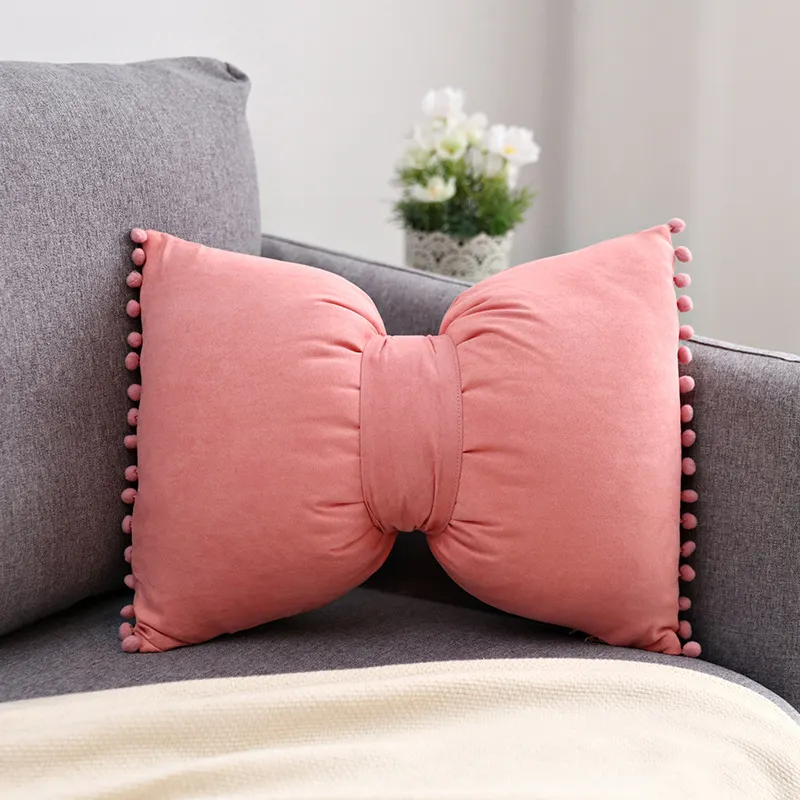 Amity Bow Pillow Case Sofa Chair Car Seat Office Decorative Bow Cushion Cover Reversible Pillow Cushion With Tassels