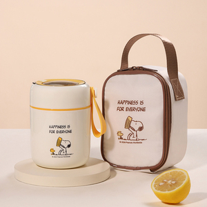 Tasse à soupe isotherme Snoopys avec cuillère et sac repas, pot alimentaire thermique en acier inoxydable 304, récipient portable pour petit-déjeuner et bouillie - Product Image 1
