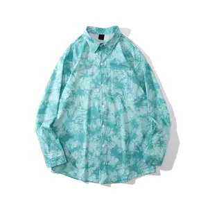 Fashion Cheap Tie Dye Shirt Men Long Sleeve 2023 Spring Autumn Turn-down Collar Plus Size Men's Shirts