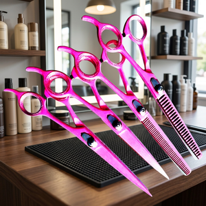 ASAP Ciseaux à cheveux écologiques rose poudré à manche long pour droitiers, ciseaux de toilettage et d'éclaircissement à lames convexes - Product Image 2