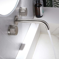 Robinet de lavabo encastré mural moderne gris anthracite en laiton, mitigeur eau chaude et froide à double poignée, commande par bouton, trois trous
