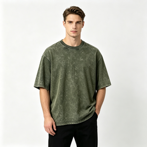 T-shirt surdimensionné en coton délavé personnalisé pour homme, broderie personnalisée, coupe ample, t-shirt graphique épais de qualité supérieure - Product Image 1