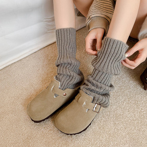 Waterproof Fur Integrated Boken Shoes Half Drag Suede Casual Women's <b>slippers</b> Fleece <b>Wool</b> Retro Style Cork Outsole Plush Lining - Product Image 3