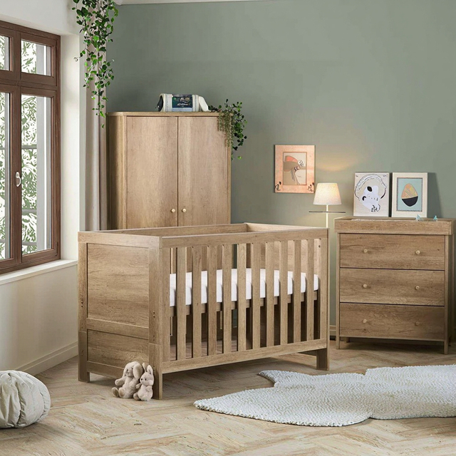 European Design Modern Solid Oak Baby Crib Durable Wood Construction Safety Furniture Set for Bedroom & Living Room Use