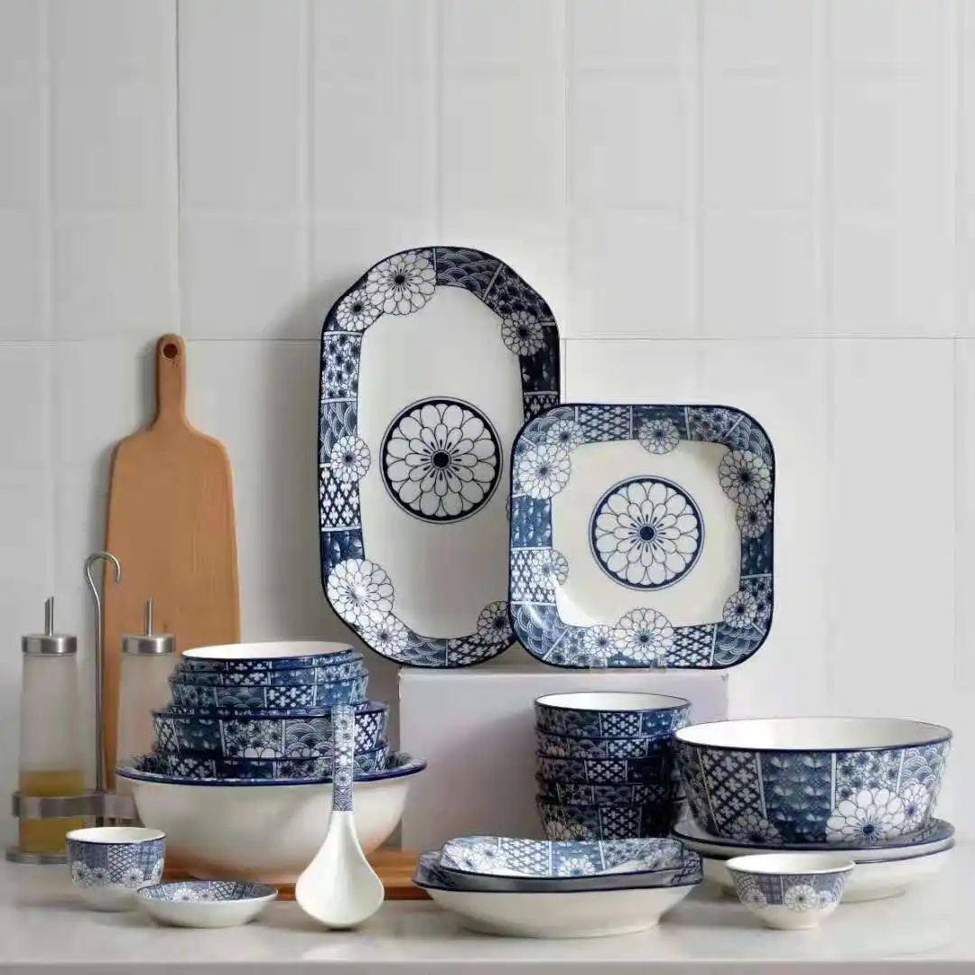 Blaue und weiße Porzellan teller Blaue und weiße Keramik-Essteller Porzellan blau und weiß