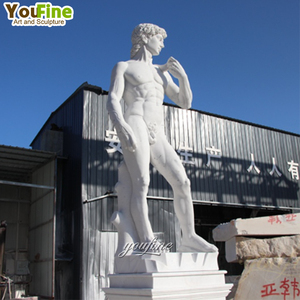 Grande décoration de jardin extérieur, statue de David de Michel-Ange en marbre <span class=keywords><strong>blanc</strong></span> de 5 m de haut, sculptée à la main, taille réelle, célèbre sculpture de nu masculin - Product Image 4