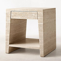Console multimédia élégante en travertin beige à 6 tiroirs, meuble de rangement moderne et organique, armoires en pierre naturelle