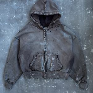 Sweat à capuche pour homme en coton lourd French Terry, style streetwear personnalisé, épaules tombantes, effet délavé vintage, délavé à l'acide - Product Image 1