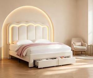 Bestseller: <span class=keywords><strong>Letto</strong></span> Imbottito con LED, 2 Cassetti Contenitore e <span class=keywords><strong>Testiera</strong></span> Ondulata Regolabile, con Stazione di Ricarica - Product Image 1