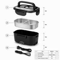 Boîte à lunch chauffante électrique portable en acier inoxydable 304 avec compatibilité 12V/24V/110V et contrôle électronique