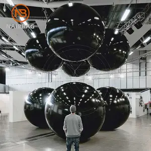 PVC Big Shiny Mirror Balls Inflatable Advertising Mirror Balloons Hanging Large Black Inflatable Reflective Sphere