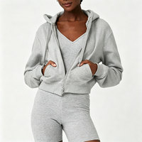 Sweat à capuche court zippé surdimensionné pour femme, manches longues, fermeture éclair argentée, polaire douce, écologique, décontracté
