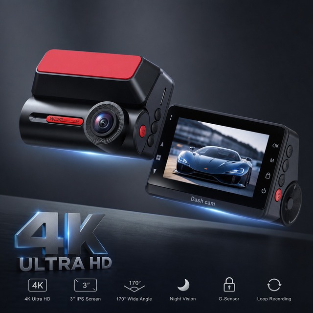 Hidden Dual Lens Dashboard Camera 4K DVR Built-in WiFi 3-Inch Display Type-C 200mAh Battery Time Lapse System Video Recorder GPS