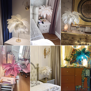 Sáng Tạo Lãng Mạn Trang Trí Bàn Đêm Đèn Phòng Khách Phòng Ngủ Cạnh Giường Ngủ <span class=keywords><strong>LED</strong></span> Kim Loại Đương đại Đà Điểu Lông Bàn Đèn - Product Image 6