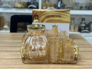 Ensemble de carafe à eau en verre de style européen avec 6 tasses, couvercle en cristal doré, ensemble de carafe en verre multicolore pour <span class=keywords><strong>la</strong></span> maison, ensemble cadeau pour <span class=keywords><strong>la</strong></span> boisson - Product Image 1