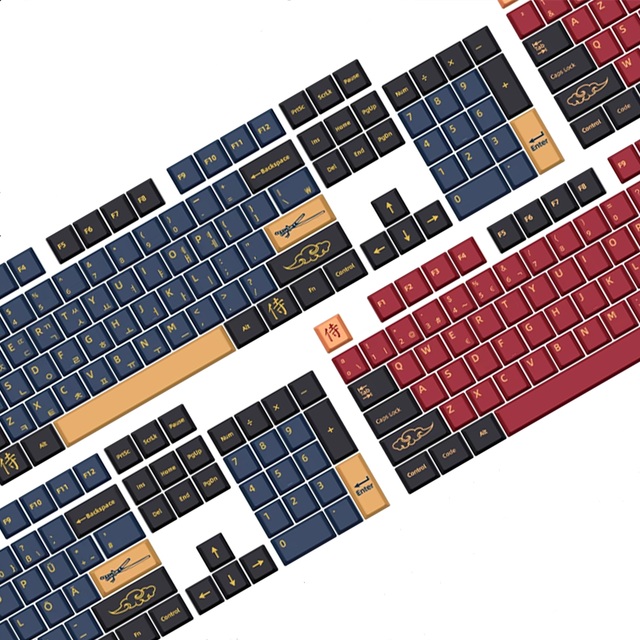 BLUE/RED Samurai Japanese/Korean/Russian/Spanish/French PBT Keycaps ISO Layout Cherry Profile for Custom Mechanical Keyboard
