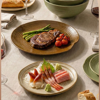 Assiette en Céramique Style Japonais pour Restaurant, Assiette de Présentation Haute Esthétique, Assiette à Pâtes en Céramique Épaisse Cuite au Four, Assiette à Steak