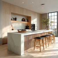 Meubles de cuisine modernes sur mesure avec îlot central et rangements en bois pour projets de cuisine contemporains