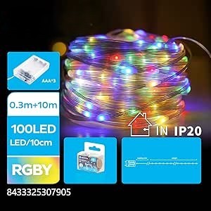 Ghirlanda di luci LED a batterie 3AA, 10m, PVC e rame, colori RGBY, ideale per decorazioni festive e atmosfera accogliente. - Product Image 1