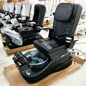Fauteuil de pédicure spa en cuir PU noir, inclinable électriquement, avec massage des pieds, station de pédicure pour salon de manucure avec bol en verre - Product Image 2
