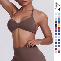 Halternek naadloze high support push-up sportbeha voor dames, vierweg stretch, ademend spandex materiaal, met bandjes op de rug, actief.