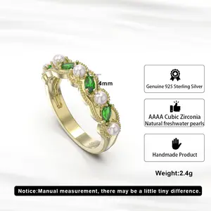 2024 OYA 925 כסף סטרלינג פנינה טבעית לשני המינים תכשיטי טבעת פנינה לנשים עם זירקון באיכות מעולה