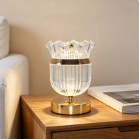 Kristall-Tischlampe mit Touch-Steuerung, 3 Farben, dimmbar, Helligkeit einstellbar, goldfarbenes geripptes Glas, Nachttischlampe für die Heimdekoration