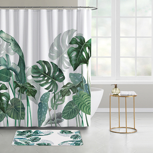 Peinture numérique moderne Ensemble de salle de bain Antidérapant Vert Blanc Fleurs Rideau de <span class=keywords><strong>douche</strong></span> <span class=keywords><strong>Mousse</strong></span> à mémoire Tapis de bain Tapis de toilette-Polyester - Product Image 1