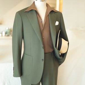 Veste et pantalon décontractés de style Old Money pour <span class=keywords><strong>homme</strong></span> MTM, vert, tissu 100% laine, blazer, <span class=keywords><strong>costume</strong></span> sur mesure, vêtements élégants - Product Image 4
