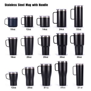 Custom logo 12oz 14oz Classic Black White Double Wall Insulation Stainless Steel <b>Coffee</b> Mug Cup With Handle and Lid - Product Image 5