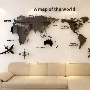 Mappa del <span class=keywords><strong>Mondo</strong></span> in Acrilico 3D, Design Europeo in Cristallo Solido, Confezione Multi-pezzo, Adesivi da Parete Impermeabili Creativi per Camera da Letto e Soggiorno - Product Image 1