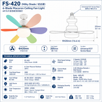 Ventilateur de plafond LED silencieux E26 E27 à 6 pales souples, petit ventilateur décoratif avec lumière pour chambre d'enfant et décoration intérieure
