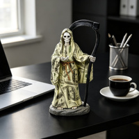 Statue en résine du Grim Reaper avec billet de dollar, figurine squelette Santa Muerte, décoration de bureau pour Halloween, vente en gros