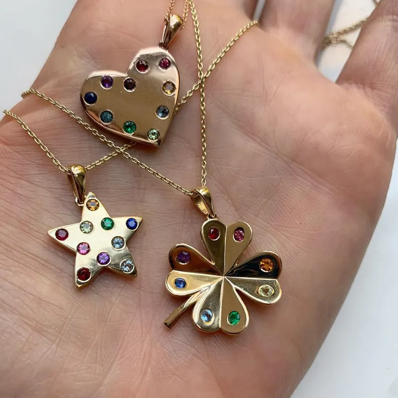 Gemnel factory jewelry wholesale gold jewelry silver 925 rainbow four leaf clover pendant long chain necklace gold plated