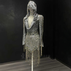 Nt13 Sequin Hooded Evening <b>Dress</b> <b>Silver</b> Fringe Long Sleeve Short Party <b>Dress</b> Jancember - Product Image 3