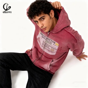 Custom 400GSM Fleece Distressed Raw Hem Drop Shoulder OEM ODM Private Label Oversized Vintage Washed Full Zip Hoodie - Product Image 2